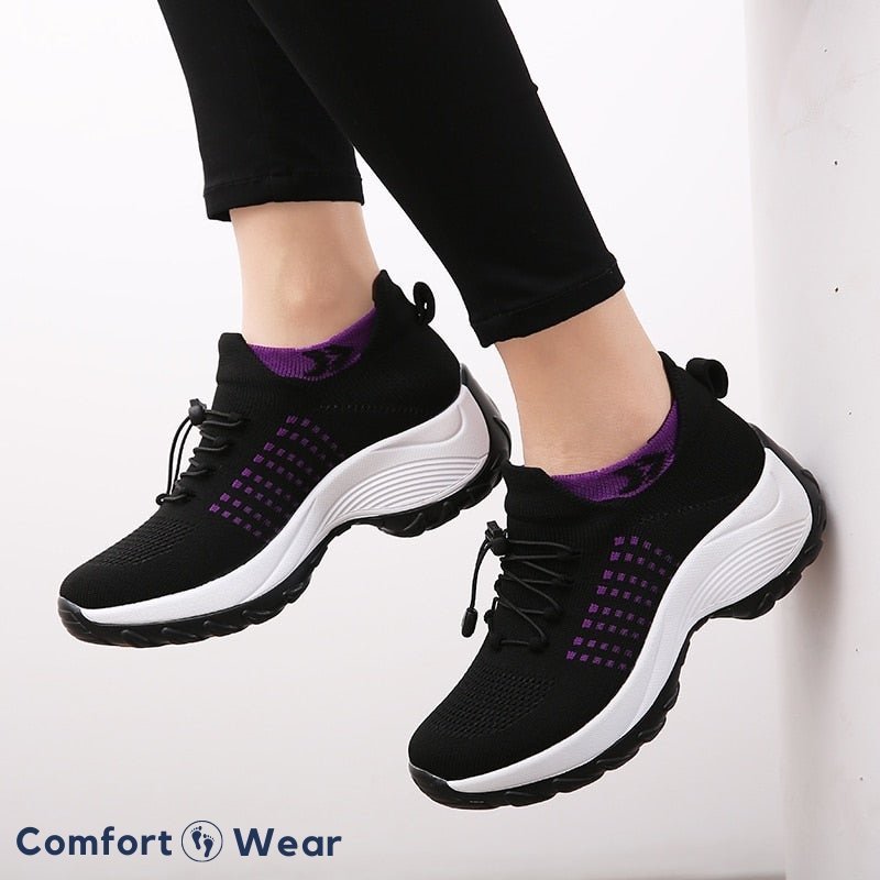 Non-Slip Healthcare Worker Ortho Stretch Cushion Shoes - Black Purple