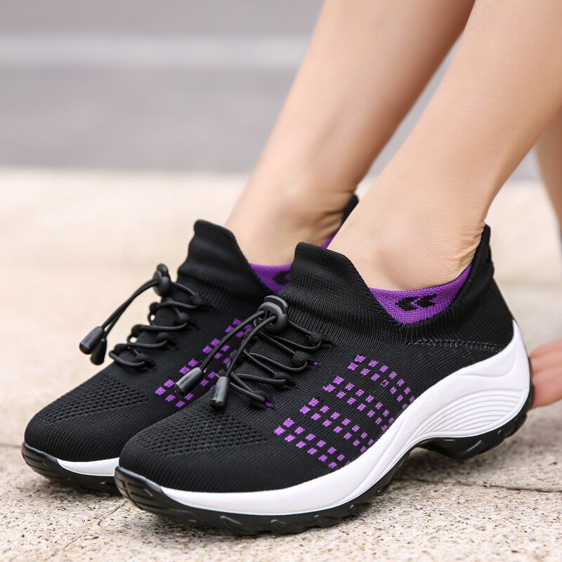 Non-Slip Healthcare Worker Ortho Stretch Cushion Shoes - Black Purple