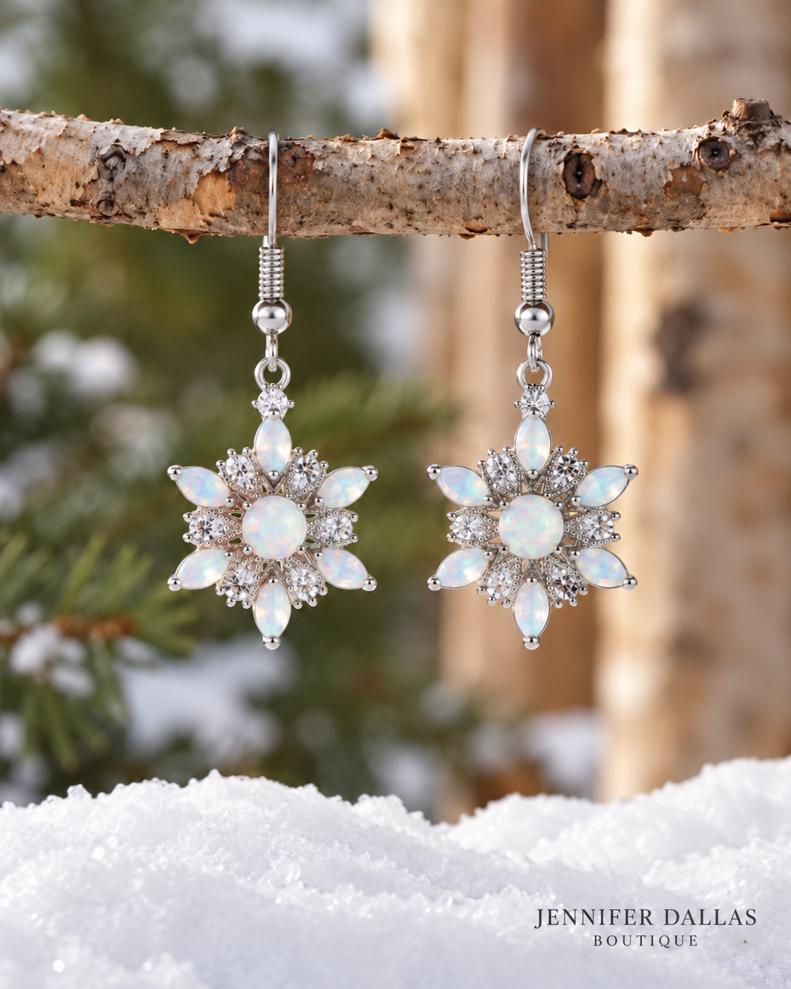 White Opal Snowflake Earrings