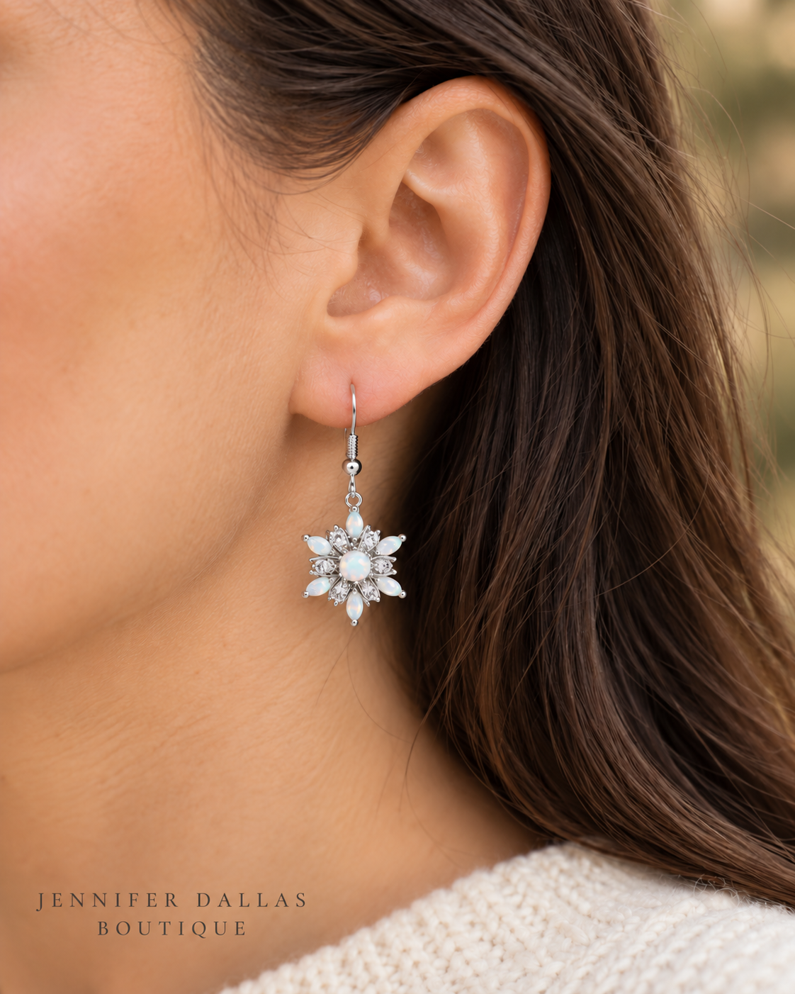 White Opal Snowflake Earrings