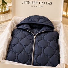 Women's padded parka in a Jennifer Dallas Boutique gift box