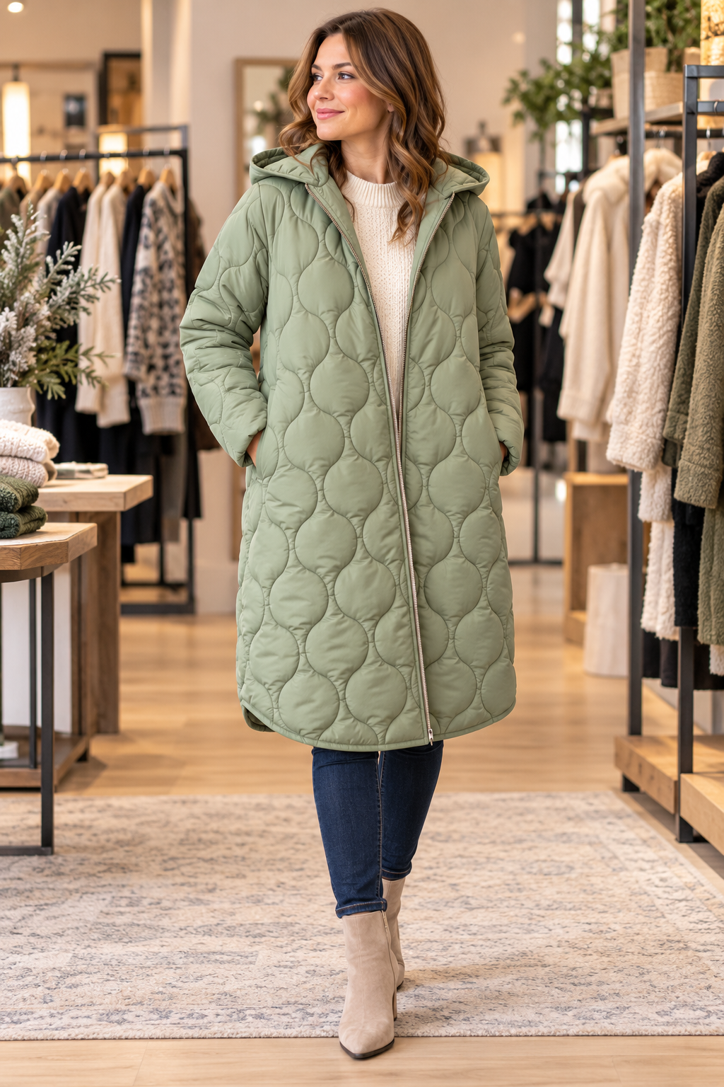 Women's padded parka in Light green — boutique model