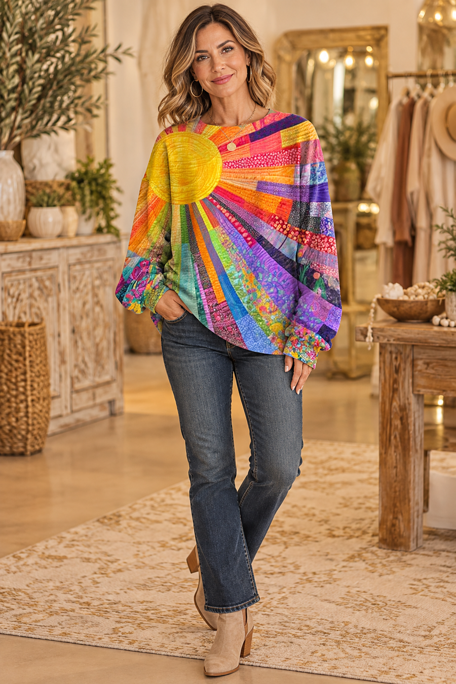Sloane Sun Collage Art Sweatshirt in Multicolored — Jennifer Dallas Boutique