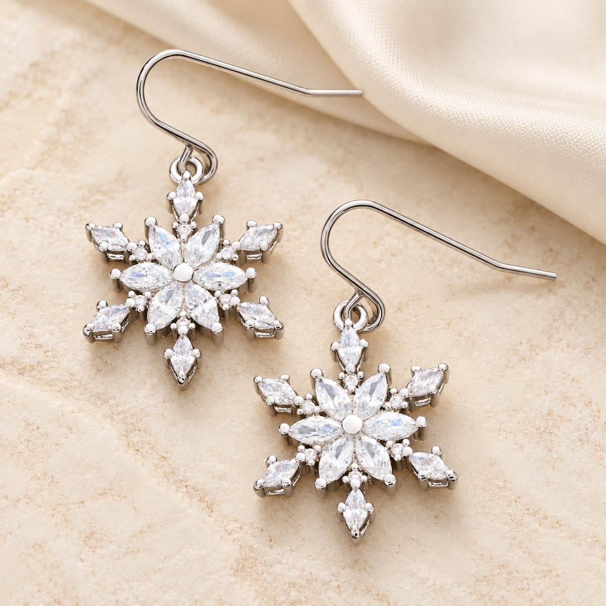 Crystal Snowflake Earrings – Cubic Zirconia French Hooks