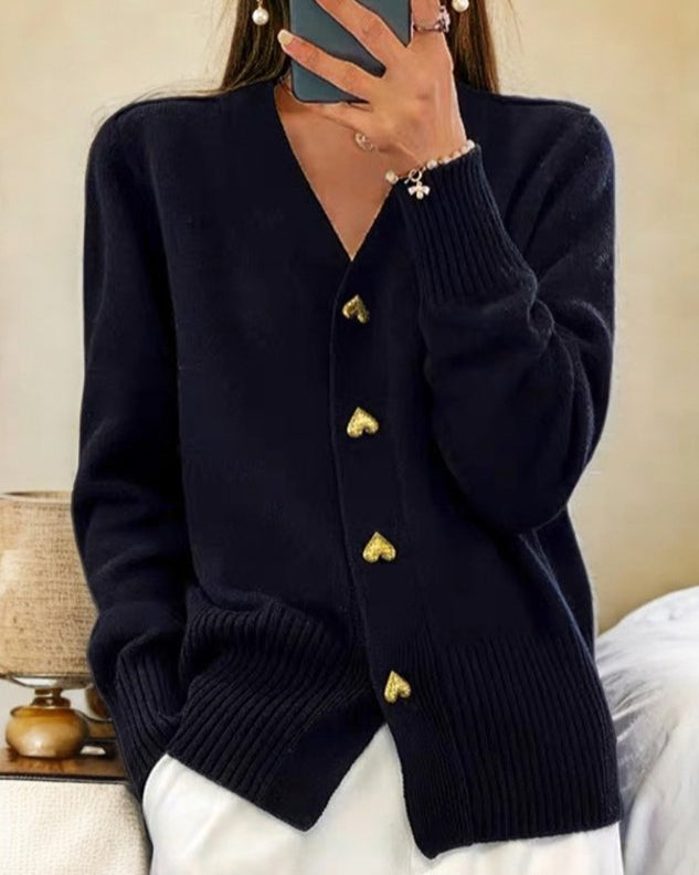 Adele™ - Elegant Heart-Button Cardigan