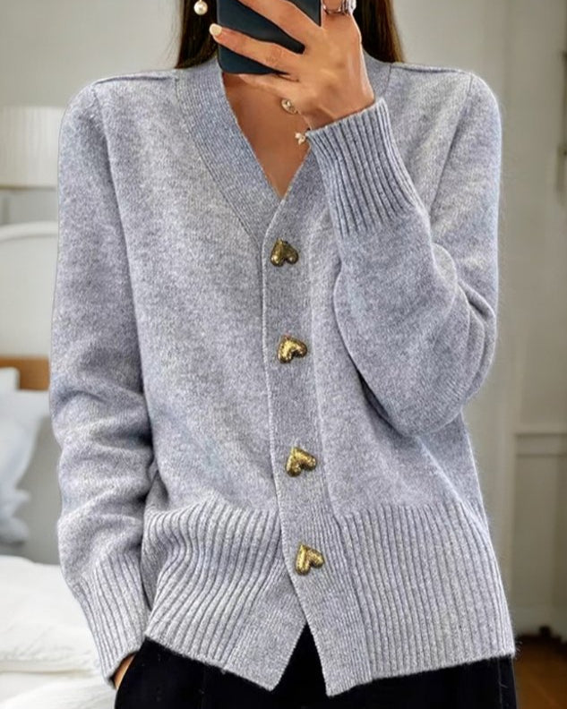 Adele™ - Elegant Heart-Button Cardigan