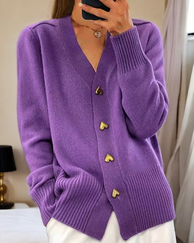 Adele™ - Elegant Heart-Button Cardigan