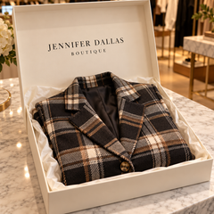 Stella Plaid Blazer in Jennifer Dallas Boutique gift box