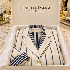 Striped blazer presented in a Jennifer Dallas Boutique signature box