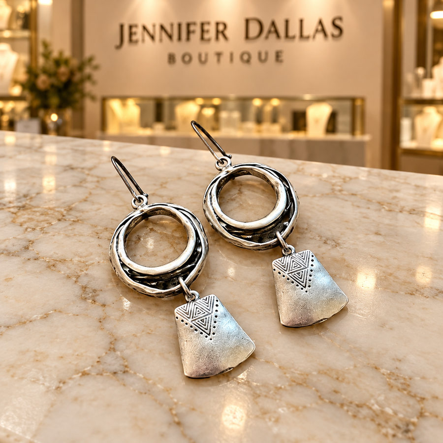 Vintage Silver Hanging Square Dangle Earrings on the Jennifer Dallas Boutique counter